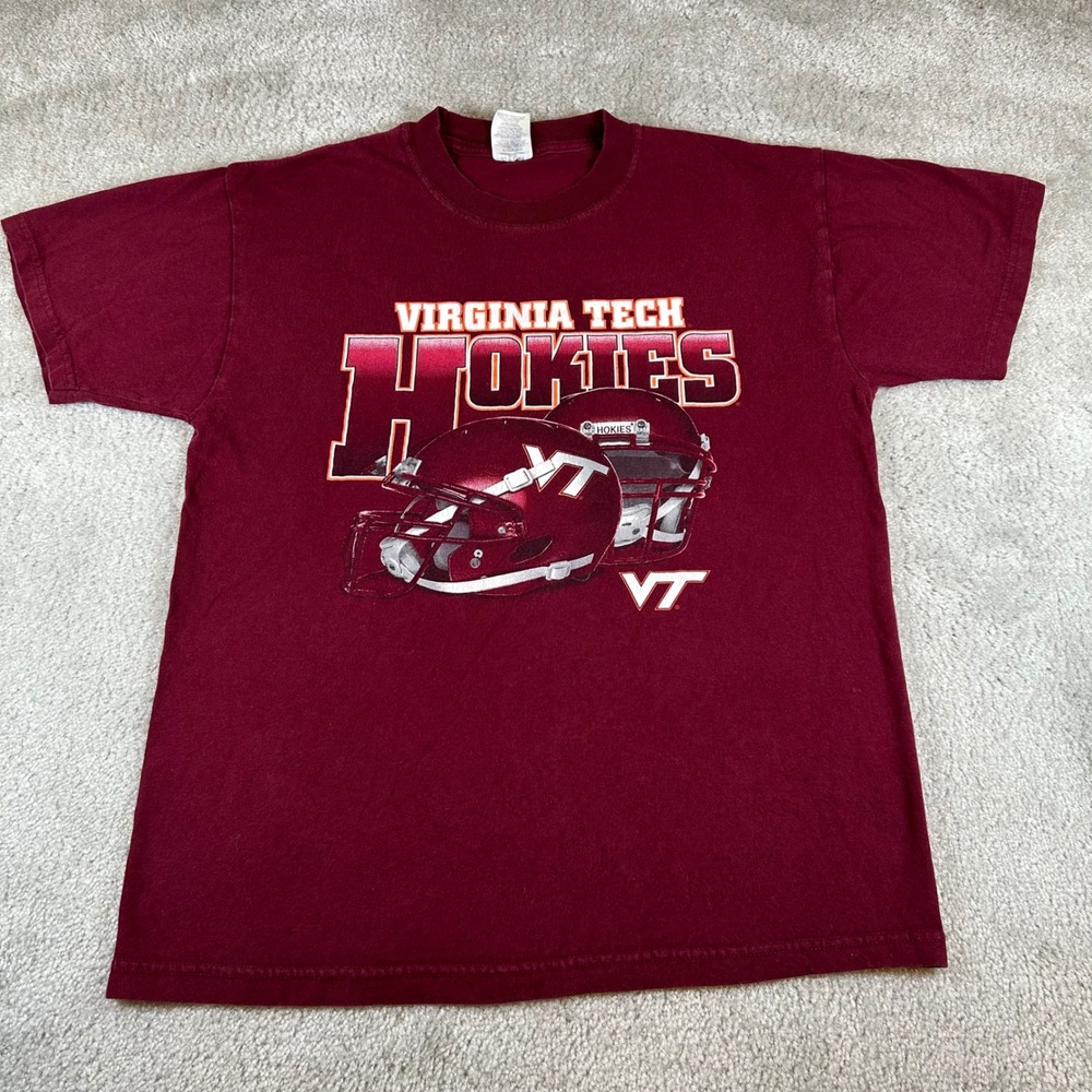 VTG Jerzees Virginia Tech Hokies T-Shirt Mens Medium Maroon Football Graphic Tee